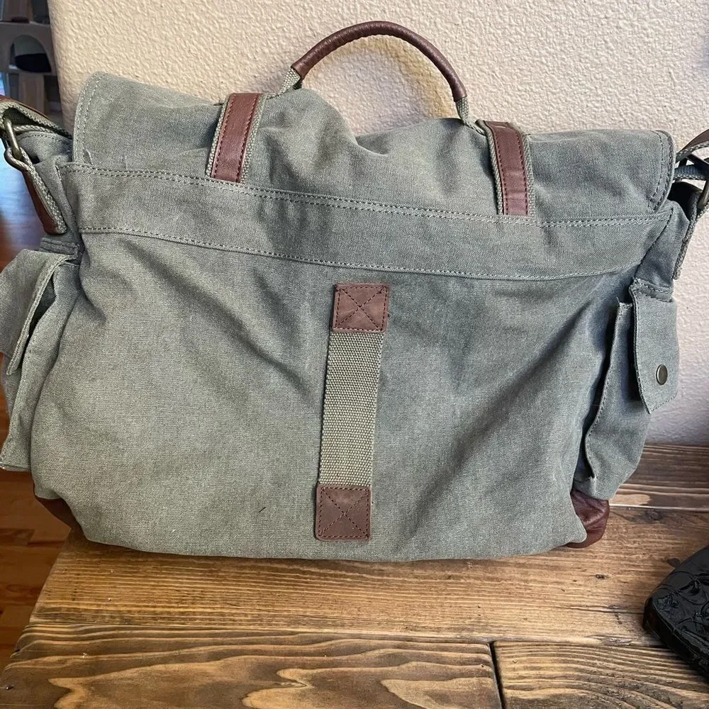 serbags Canvas Messenger Green and Brown Substantial Bag